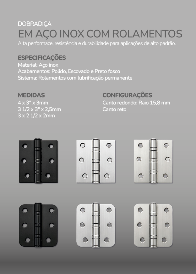 Dobradiça Inox com Rolamentos